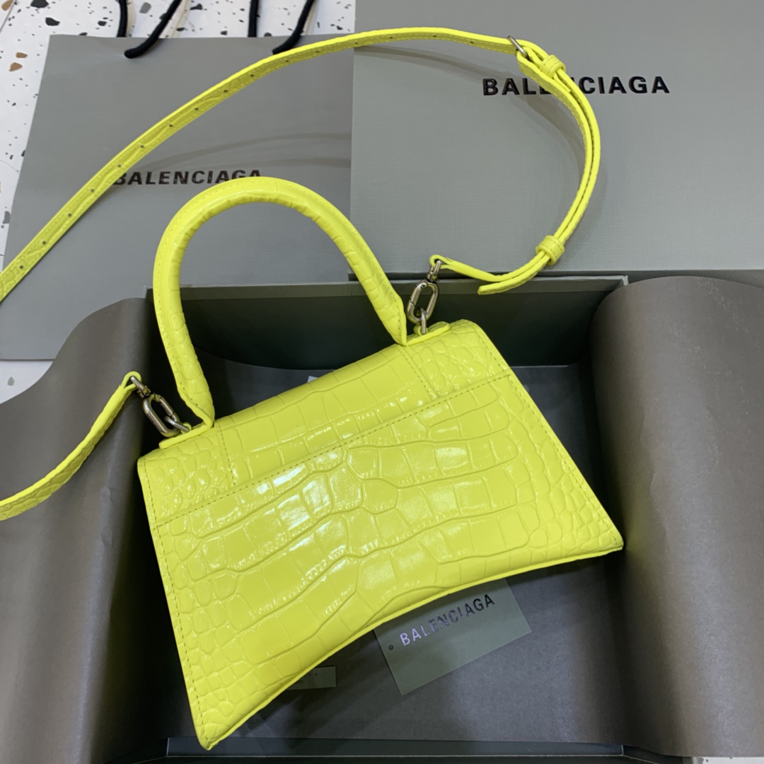 Balenciaga Hourglass Small Handbag Crocodile Embossed Shoulder Bag Yellow